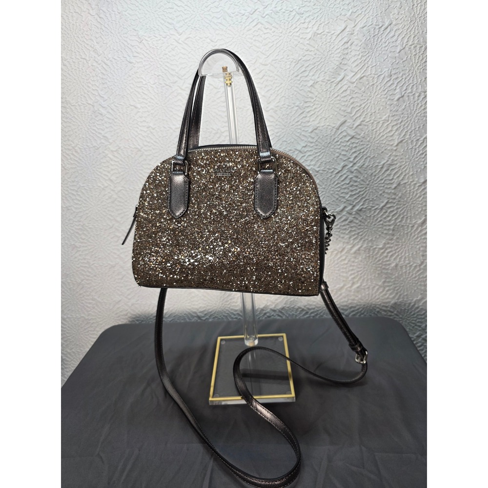 Kate Spade Laurel Way Mini Reiley Glitter Satchel Crossbody bag Gunmetal B